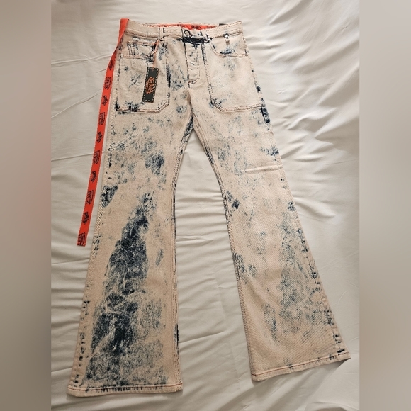 VON DUTCH PARIS Luke Denim Pants Men Pink Wash Distressed Streetwear Jeans Acid - Picture 3 of 9